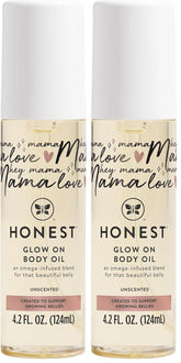 The Honest Company Mama Hydrating and Soothing Glow On Body Belly Oil,Plant Based Hypoallergenic,Fragrance-Free,4.2 fl oz,(Pack of 2)