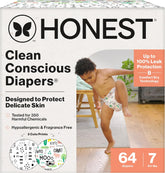 The Honest Company Comfort Dry Disposable Daytime Diapers for Sensitive Skin, Hypoallergenic, Barnyard Babies + Pattern Play, Super Club Box, Size 7, (41 lbs), 64 Count