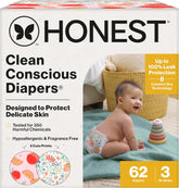 The Honest Company Comfort Dry Disposable Daytime Diapers for Sensitive Skin, Hypoallergenic, Fragrance-Free, Just Peachy + Flower Power, Club Box, Size 3 (16-28 lbs), 62 Count