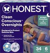 The Honest Company Comfort Dry Overnight Diapers, Up to 12 Hours Protection, Hypoallergenic, Fragrance-Free, Cozy Cloud + Star Signs, Club Box Size 6 (35+ lbs), 34 Count