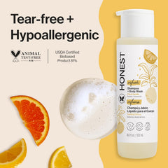 The Honest Company 2-in-1 Cleansing Shampoo Body Wash Gentle for Baby Naturally Derived, Tear-free, Hypoallergenic, Citrus Vanilla Refresh, 18 fl oz