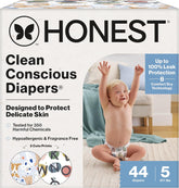 The Honest Company Comfort Dry Disposable Daytime Diapers for Sensitive Skin, Hypoallergenic, Fragrance-Free, All the Letters + It's a Pawty, Club Box, Size 5 (27 lbs), 44 Count