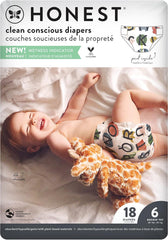 The Honest Company Comfort Dry Disposable Daytime Diapers for Sensitive Skin, Up to 100% Leakproof, Hypoallergenic, Fragrance Free, So Delish, Polybag, Size 6 (35+ lbs), 18 Count