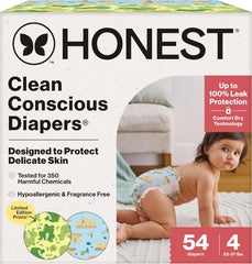 The Honest Company Clean Conscious Diapers®, Up to 100% Leak Protection, Designed to Protect Delicate Skin, Hypoallergenic + Fragrance-Free, UR Ribbiting + Waddle It Be, Club Box, Size 4, 54 Count