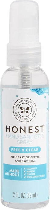 The Honest Company Plant-Based Hand Sanitizer Spray, Kills 99.9% of Germs, Hypoallergenic, Quick-drying, Moisturizing, Fragrance-Free, 2 fl oz