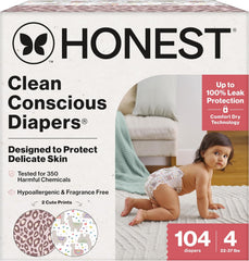 The Honest Company Comfort Dry Disposable Daytime Diapers for Sensitive Skin, Hypoallergenic, Wild Thang + All The Alpacas, Super Club Box Size 4 (22–37 lbs) 104 Count