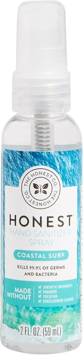 The Honest Company Plant-Based Hand Sanitizer Spray Kills 99.9% of Germs Hypoallergenic, Quick-drying and Moisturizing, Coastal Surf 2 fl oz