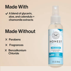 The Honest Company Plant-Based Hand Sanitizer Spray, Kills 99.9% of Germs, Hypoallergenic, Quick-drying, Moisturizing, Fragrance-Free, 2 fl oz