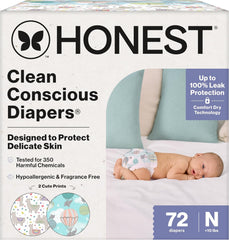 The Honest Company Comfort Dry Disposable Daytime Diapers for Sensitive Skin, Hypoallergenic, Above It All + All the Alpacas, Club Box Size Newborn 72 Count