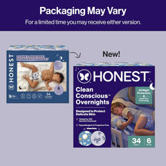 The Honest Company Comfort Dry Overnight Diapers, Up to 12 Hours Protection, Hypoallergenic, Fragrance-Free, Cozy Cloud + Star Signs, Club Box Size 6 (35+ lbs), 34 Count