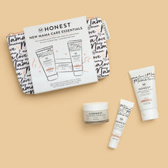 The Honest Company New Mama Care Essentials Gift Set, Hospital Bag Must Haves, Travel Size Nip Balm (0.5 oz) Glow On Body Cream (1 Gotta Face Wash (1.75 fl) with Reusable Pouch