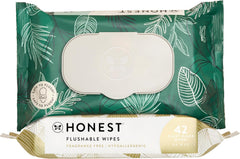 The Honest Company Flushable Wipes for Sensitive Skin | Fragrance Free, Hypoallergenic, 99% Water, Safe to Flush | pH Balanced Feminine Wipes | Tropical Leaves + Gilded Wings, 84 Count (2 Packs of 42)